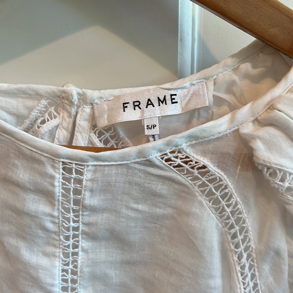 Frame Inset Lace Gathered Seam Top, Size S, White - Picture 6 of 11